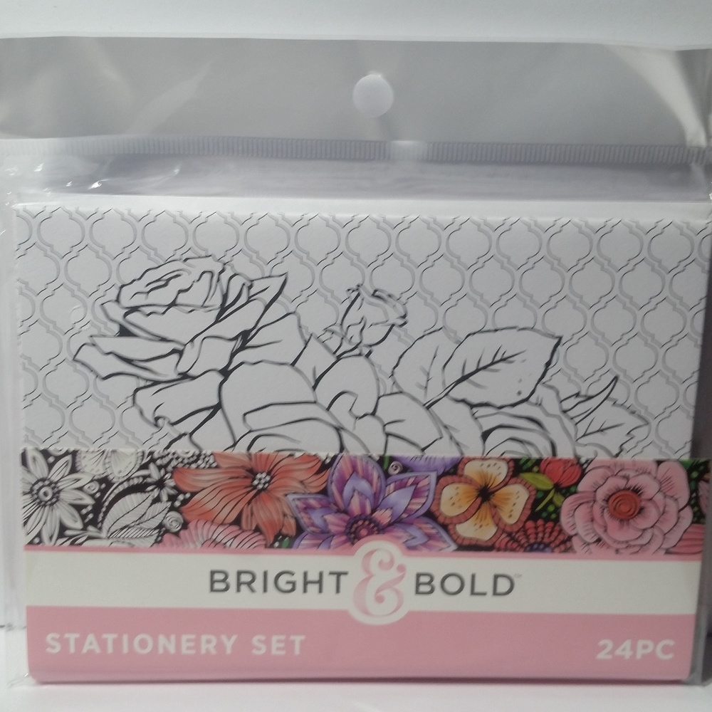 Adult Coloring Stationary Set Floral Bright & Bold